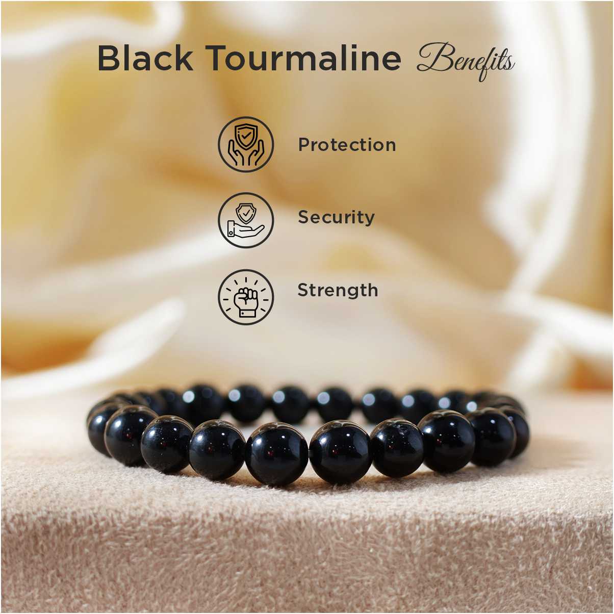 Black Tourmaline Round Beads 8MM Bracelet