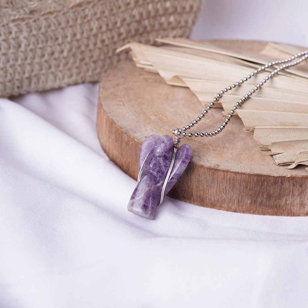 Amethyst Wire-Wrapped Angel Pendant