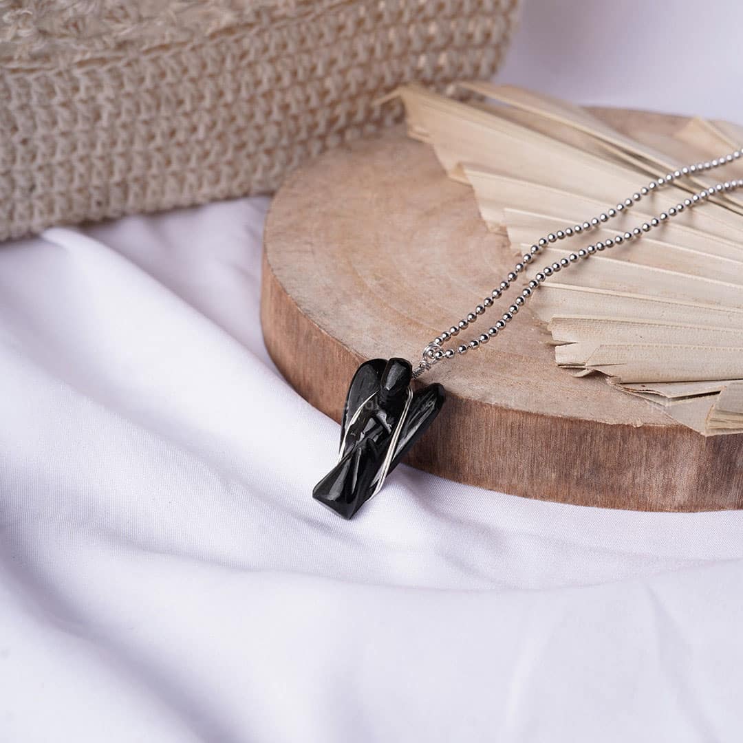 Black Tourmaline Wire-Wrapped Angel Pendant