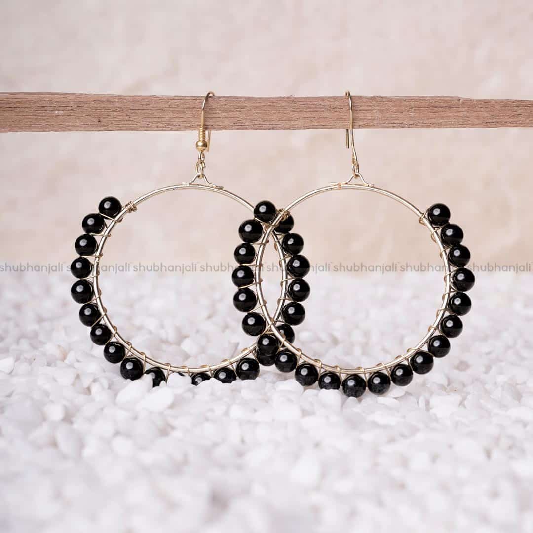 Black Tourmaline Beads Hook Earring