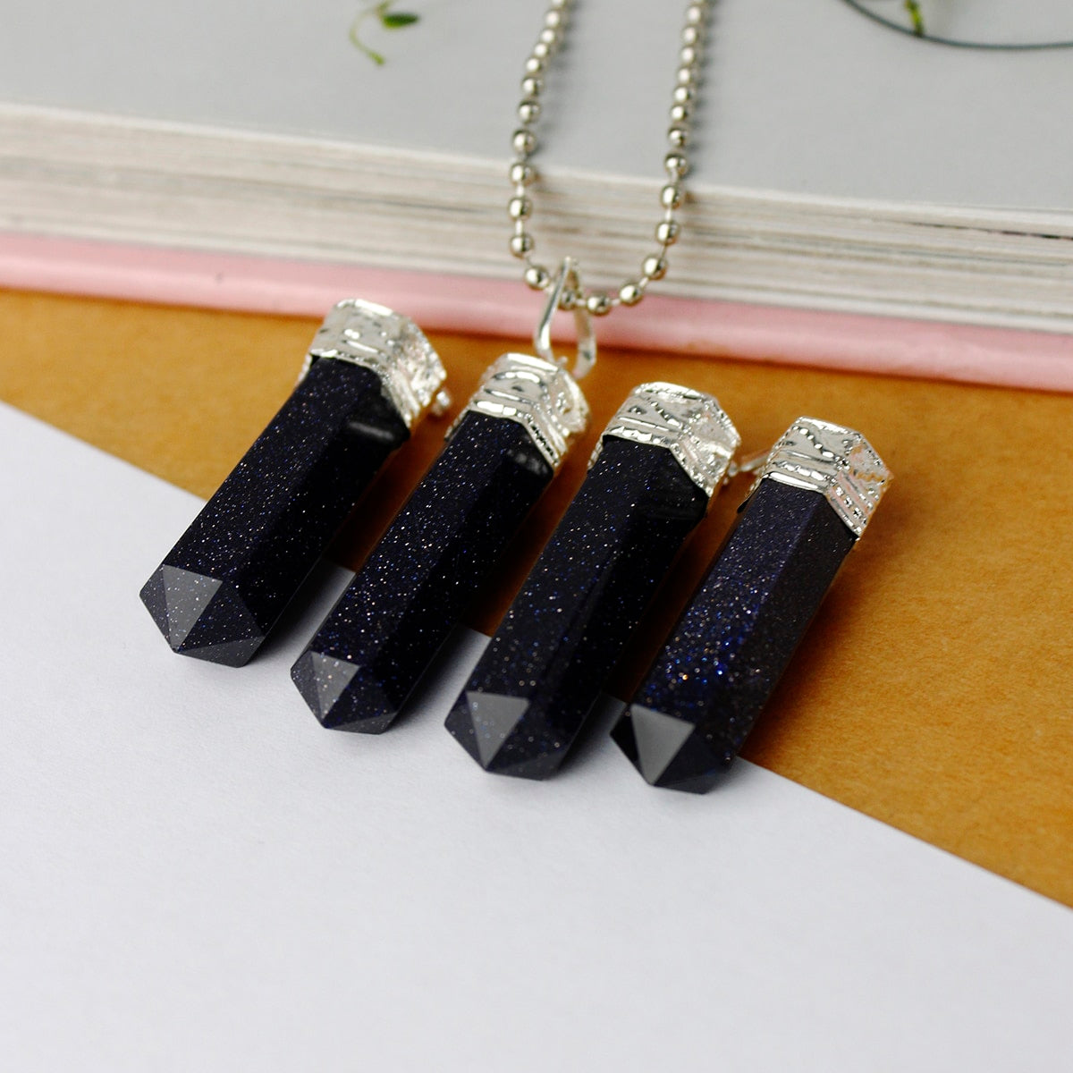 Blue GoldStone Pencil Pendant