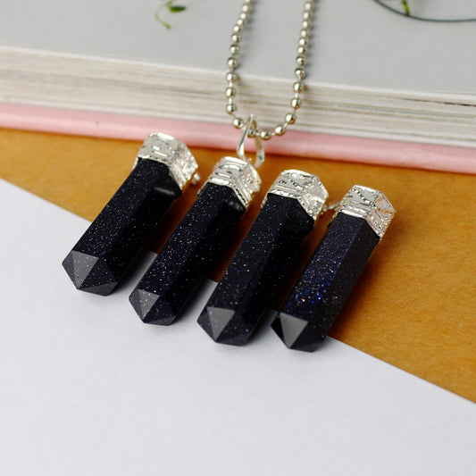 Blue GoldStone Pencil Pendant