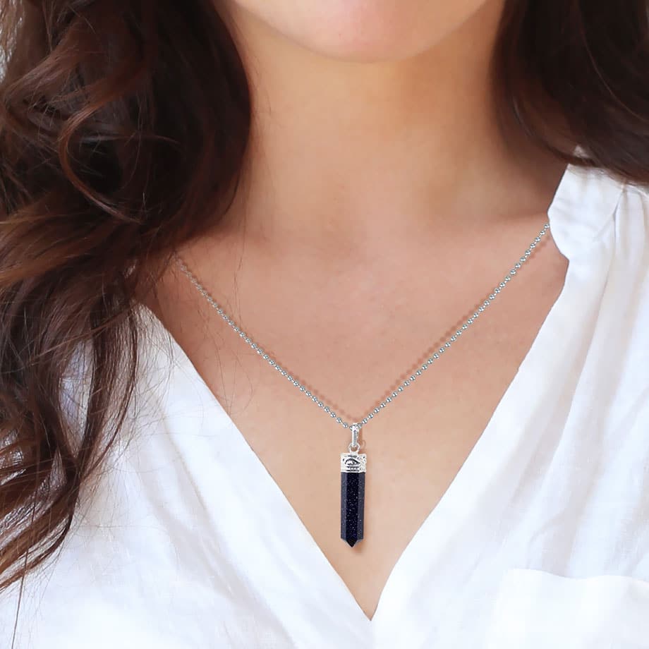 Blue GoldStone Pencil Pendant