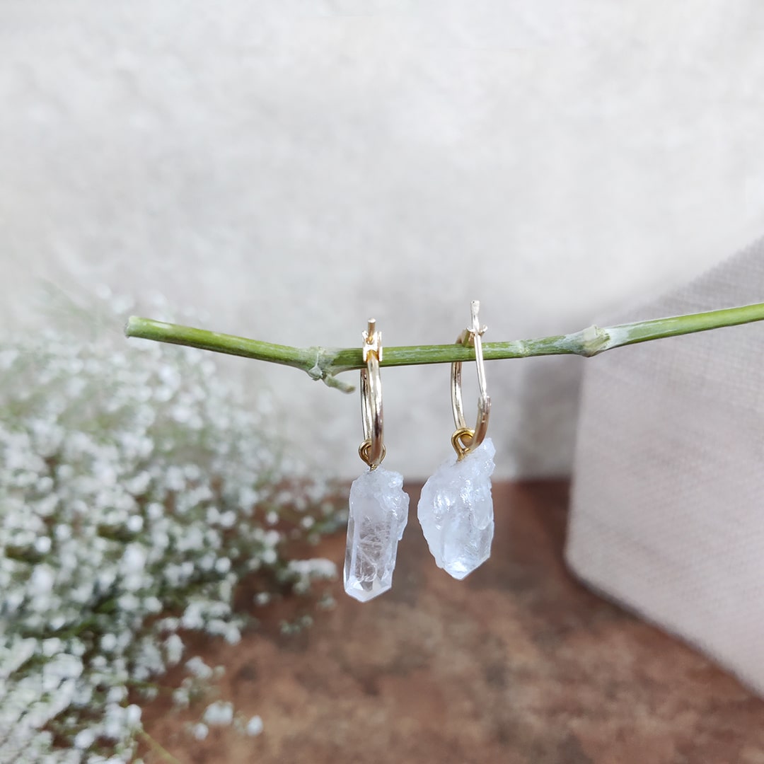 Clear Quartz Raw Crystal Earring