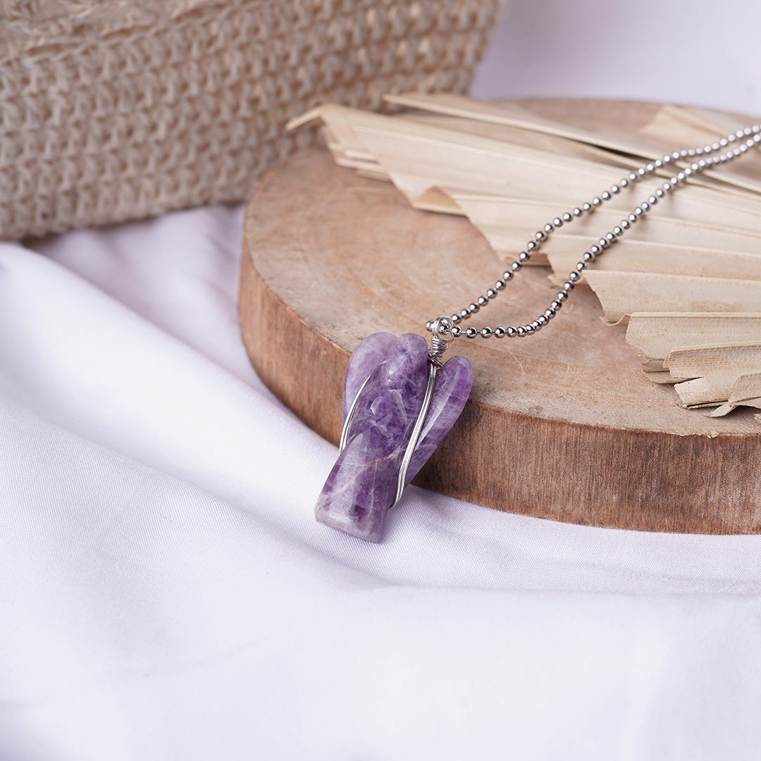 Amethyst Wire-Wrapped Angel Pendant