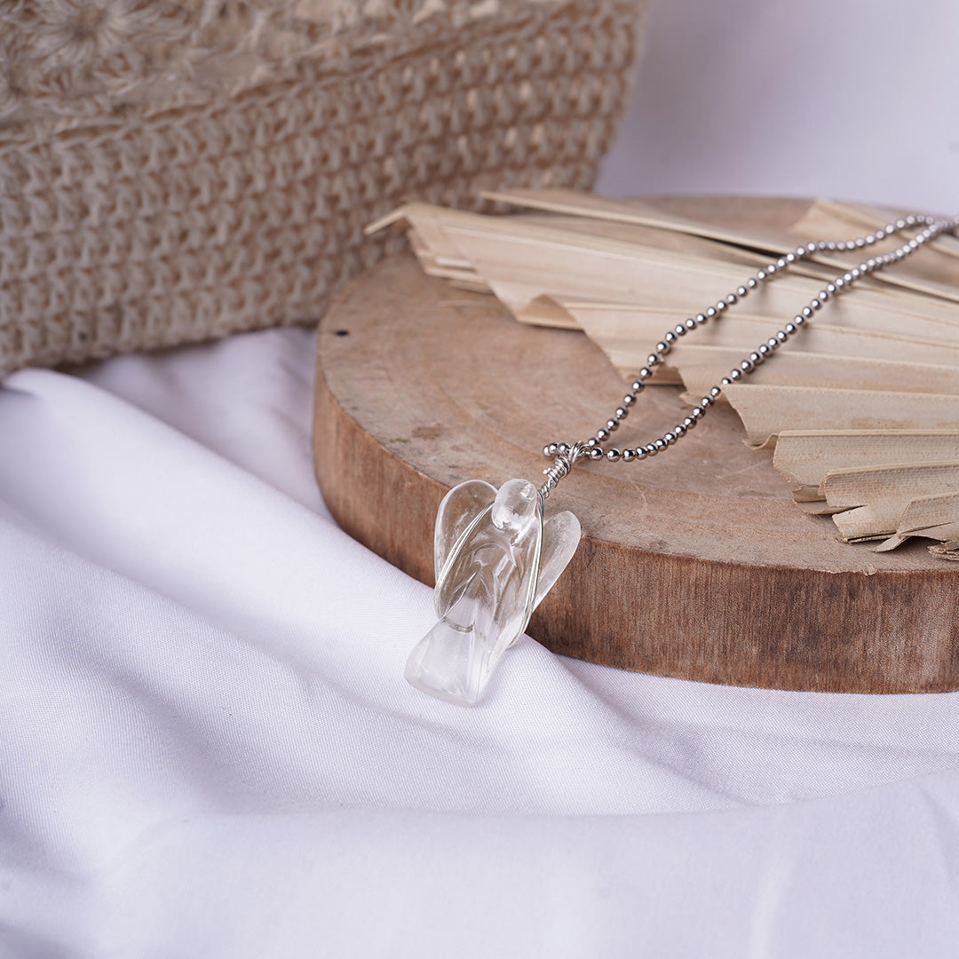 Clear Quartz Wire-Wrapped Angel Pendant