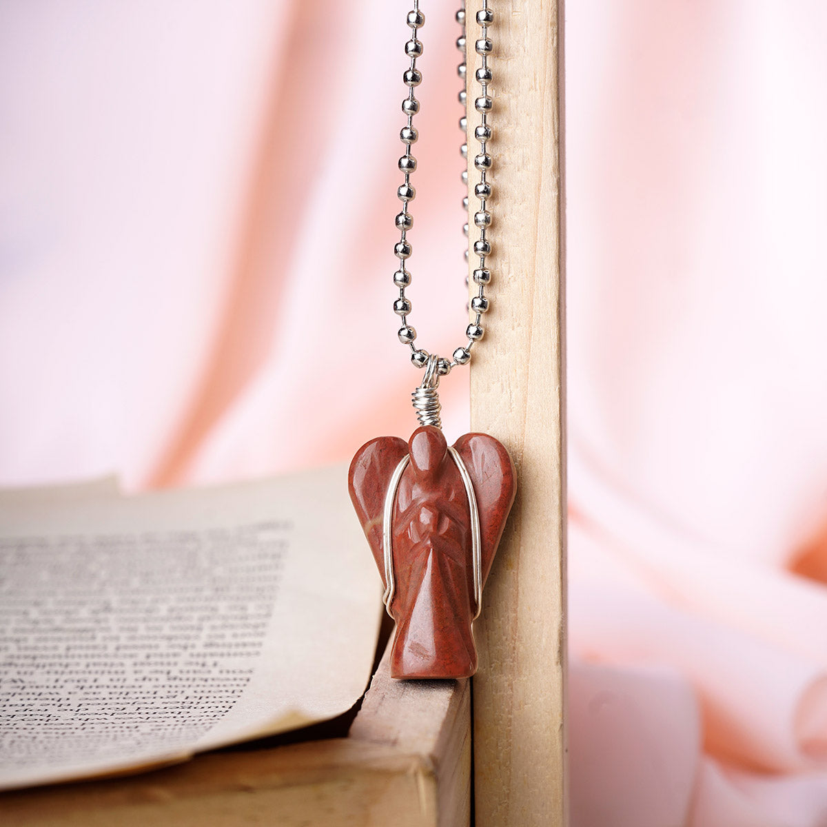 Red Jasper Wire-Wrapped Angel Pendant