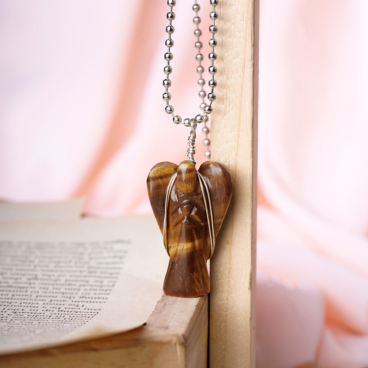 Tiger Eye Wire-Wrapped Angel Pendant