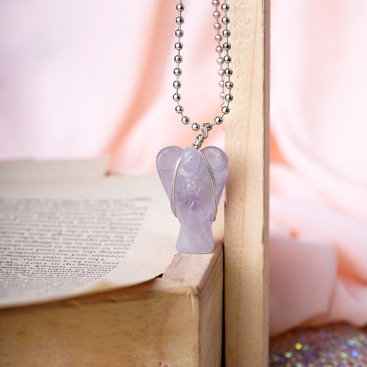 Amethyst Wire-Wrapped Angel Pendant