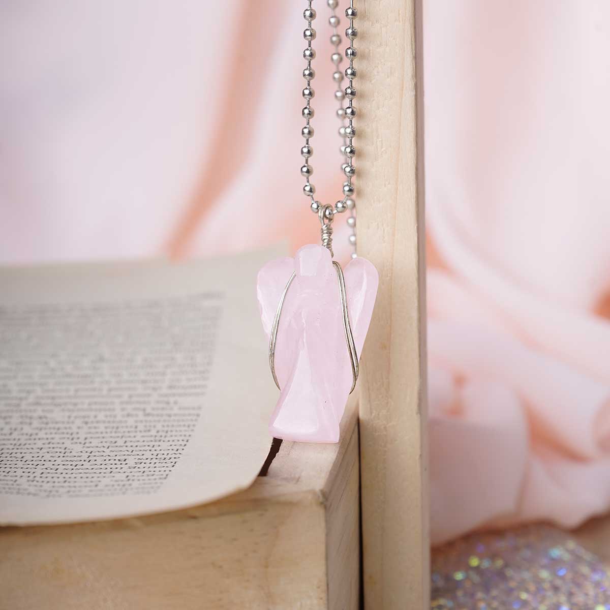 Rose Quartz Wire-Wrapped Angel Pendant