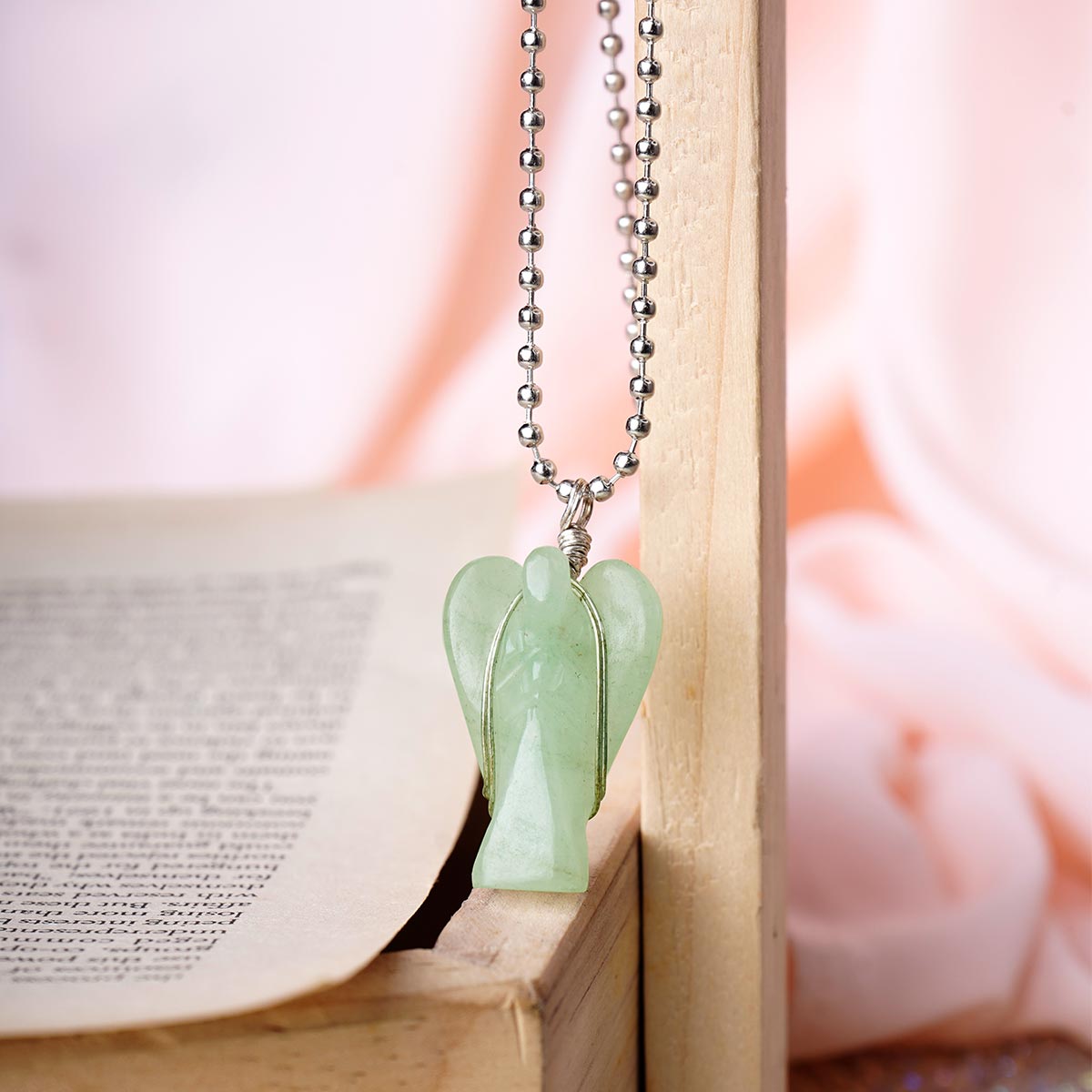 Green Aventurine Wire-Wrapped Angel Pendant