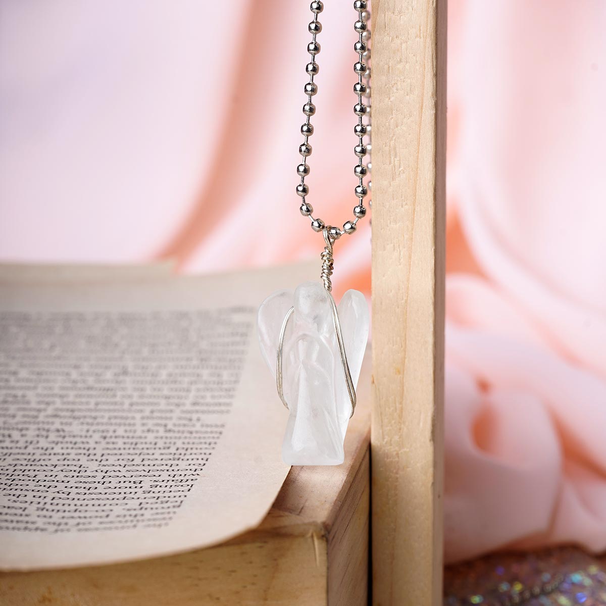 Clear Quartz Wire-Wrapped Angel Pendant