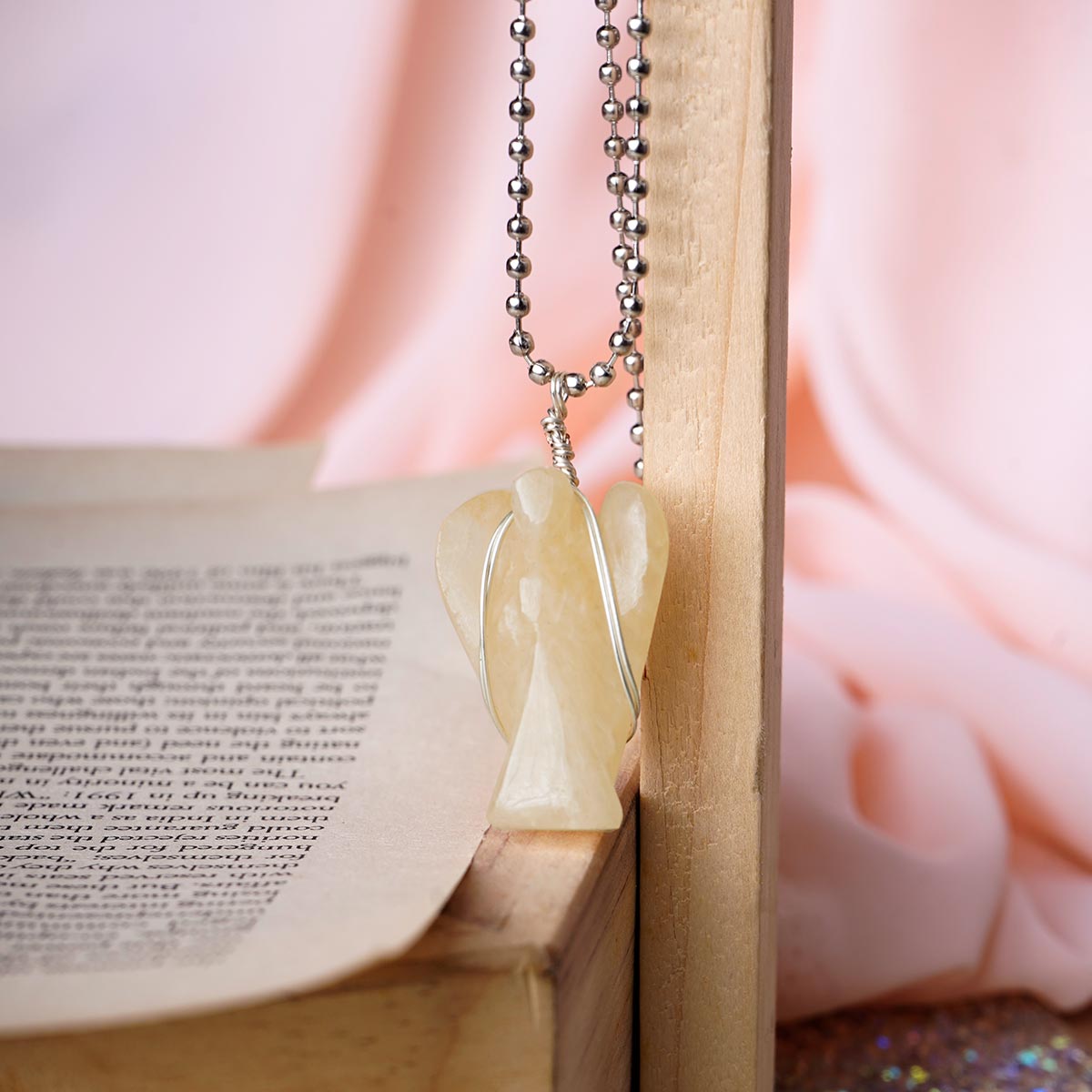 Golden Quartz Wire-Wrapped Angel Pendant