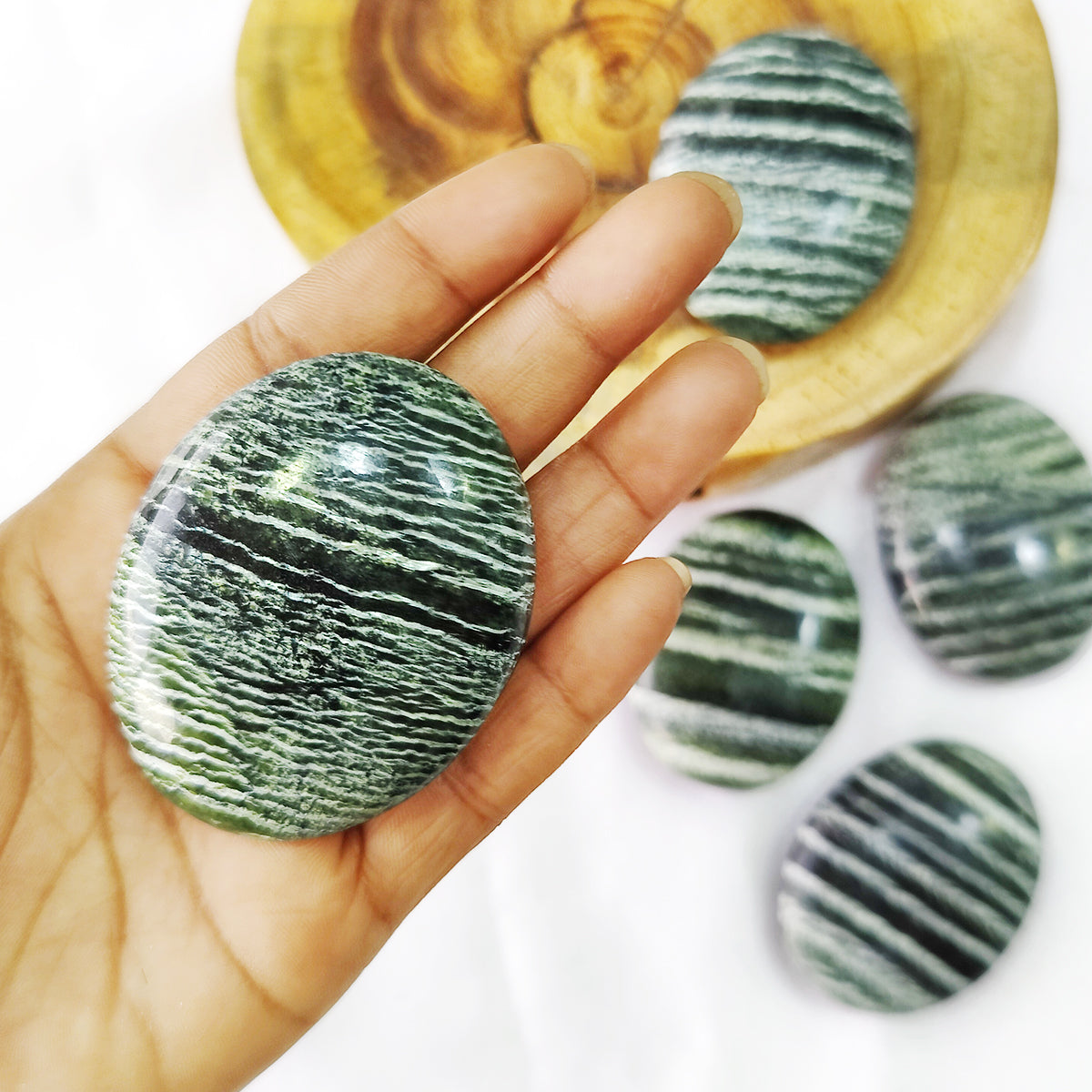 Green Zebra Jasper Palm Stone