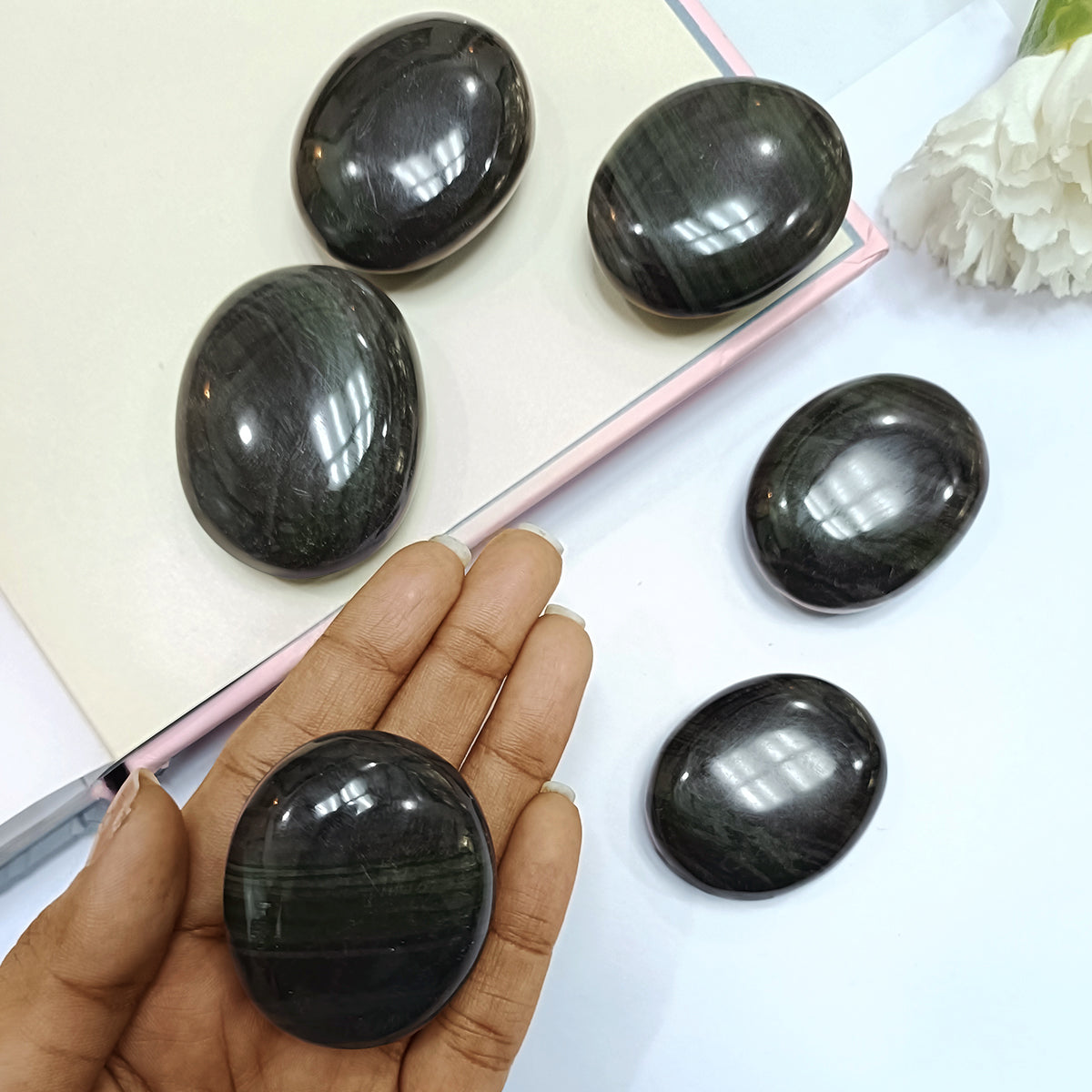 Grey Obsidian Palm Stone