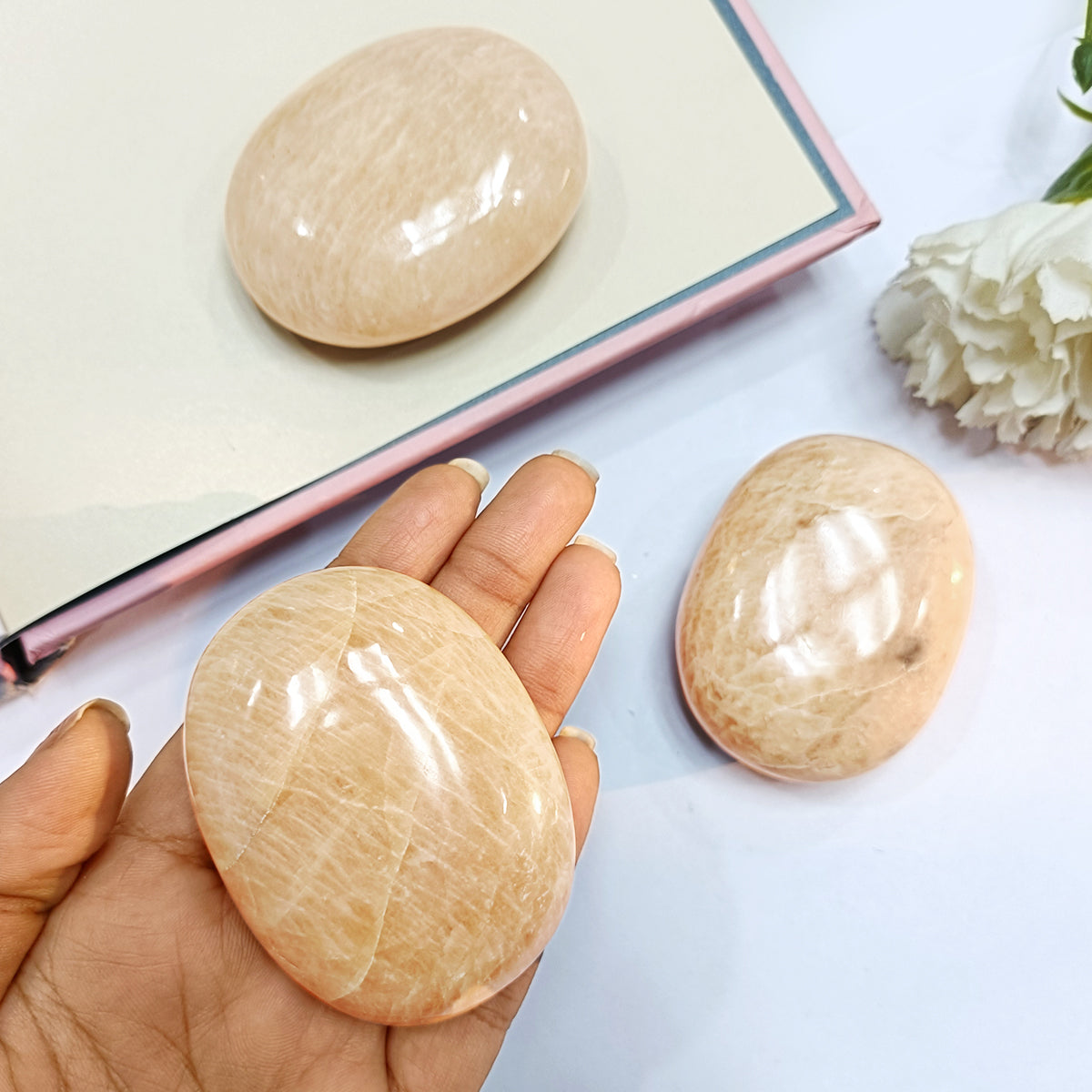 Peach Moonstone Plam Stone