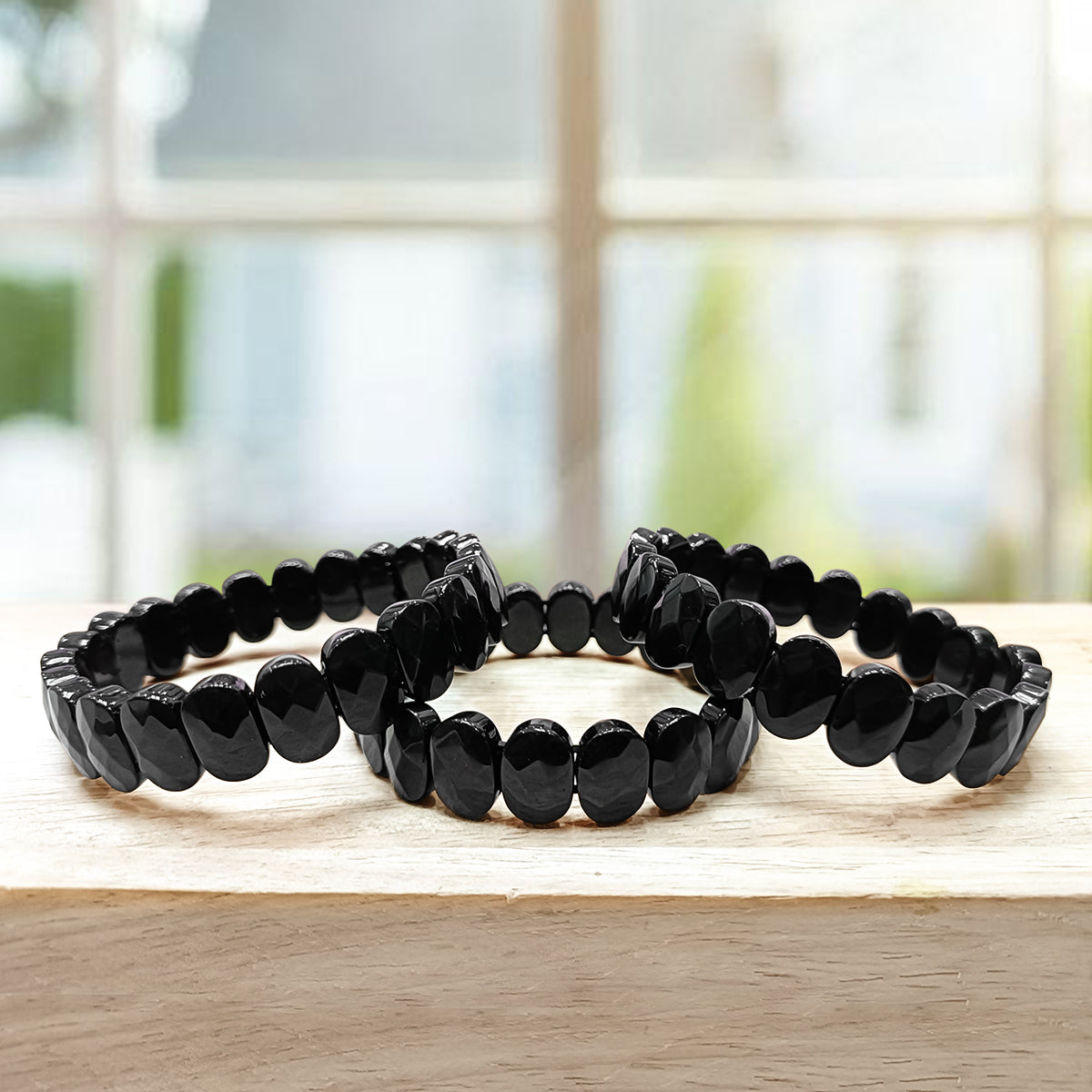 Black Obsidian Oval Faceted Bracelet