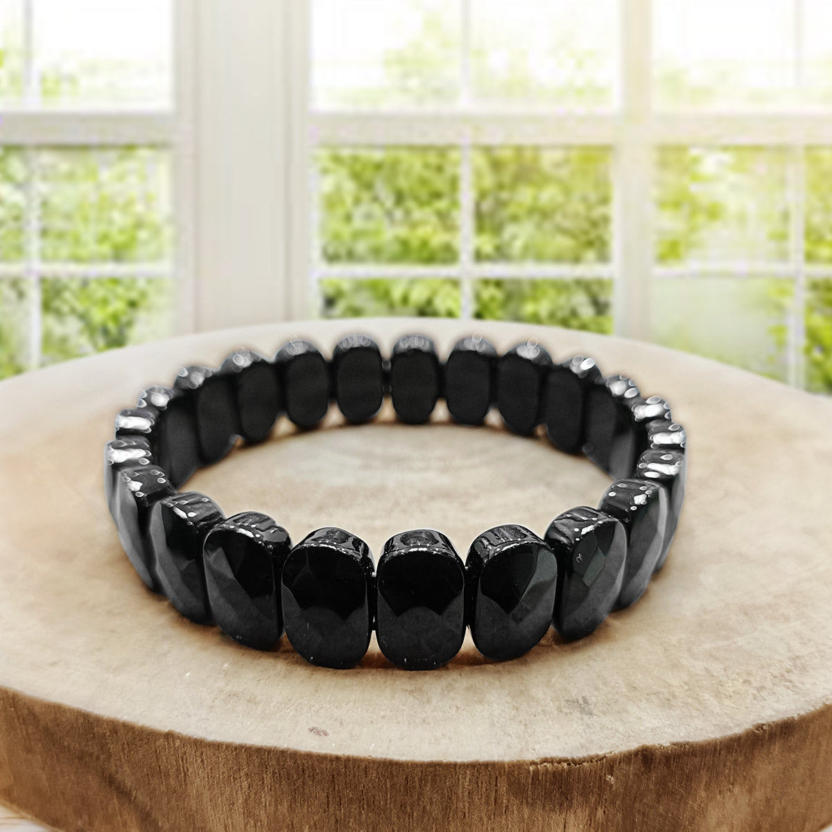 Black Obsidian Oval Faceted Bracelet