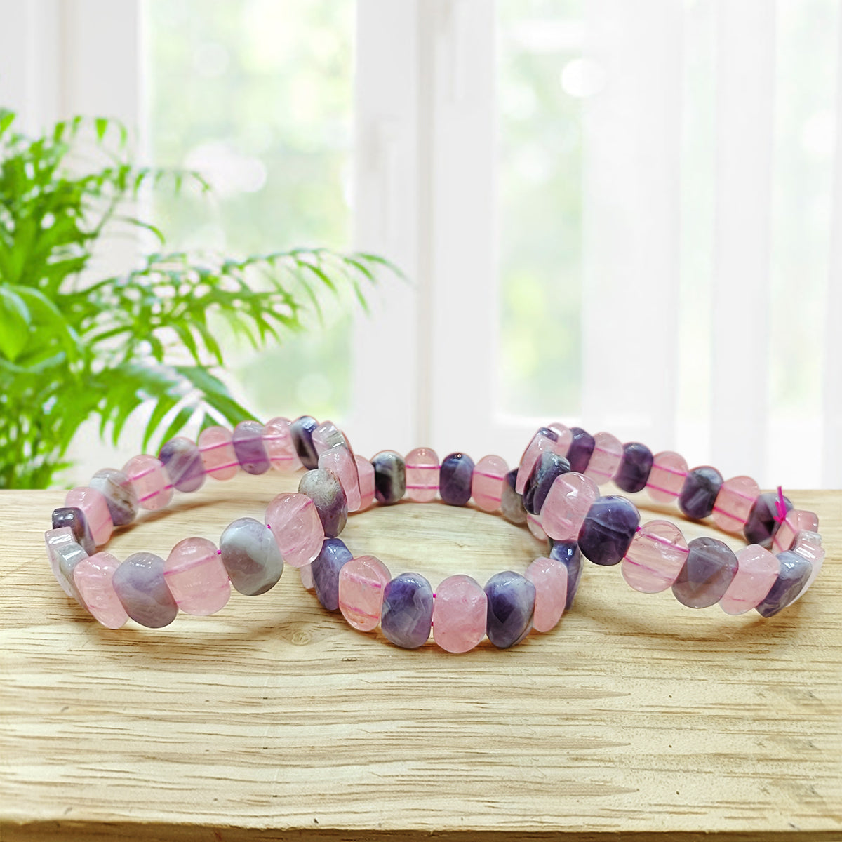 Rose Quartz Amethst Oval Faceted Bracelet