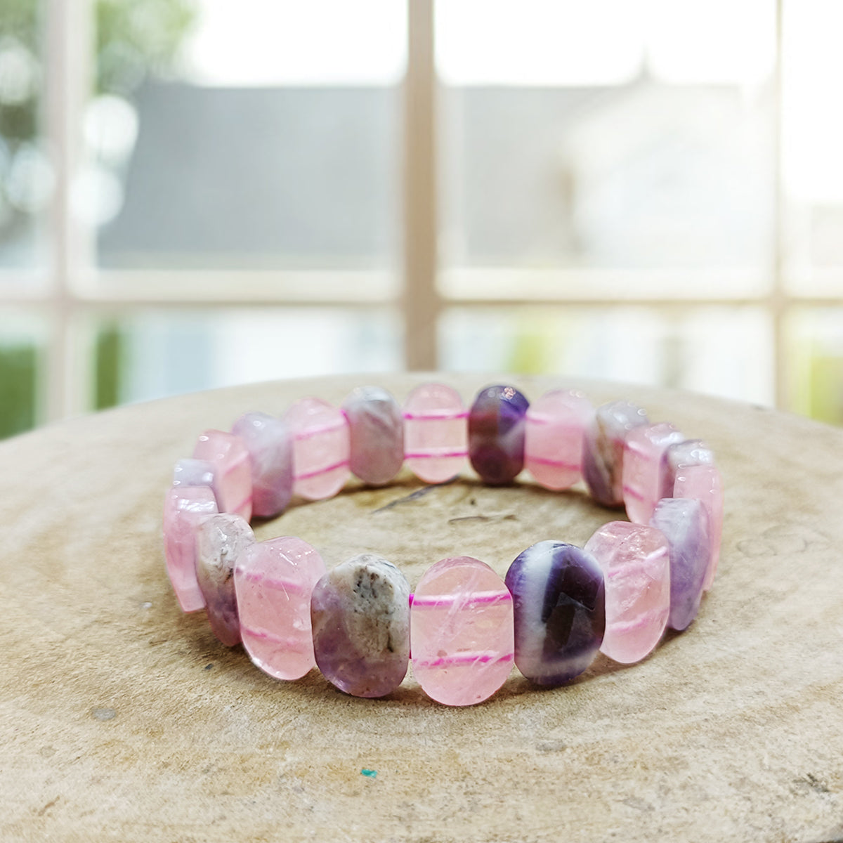 Rose Quartz Amethst Oval Faceted Bracelet