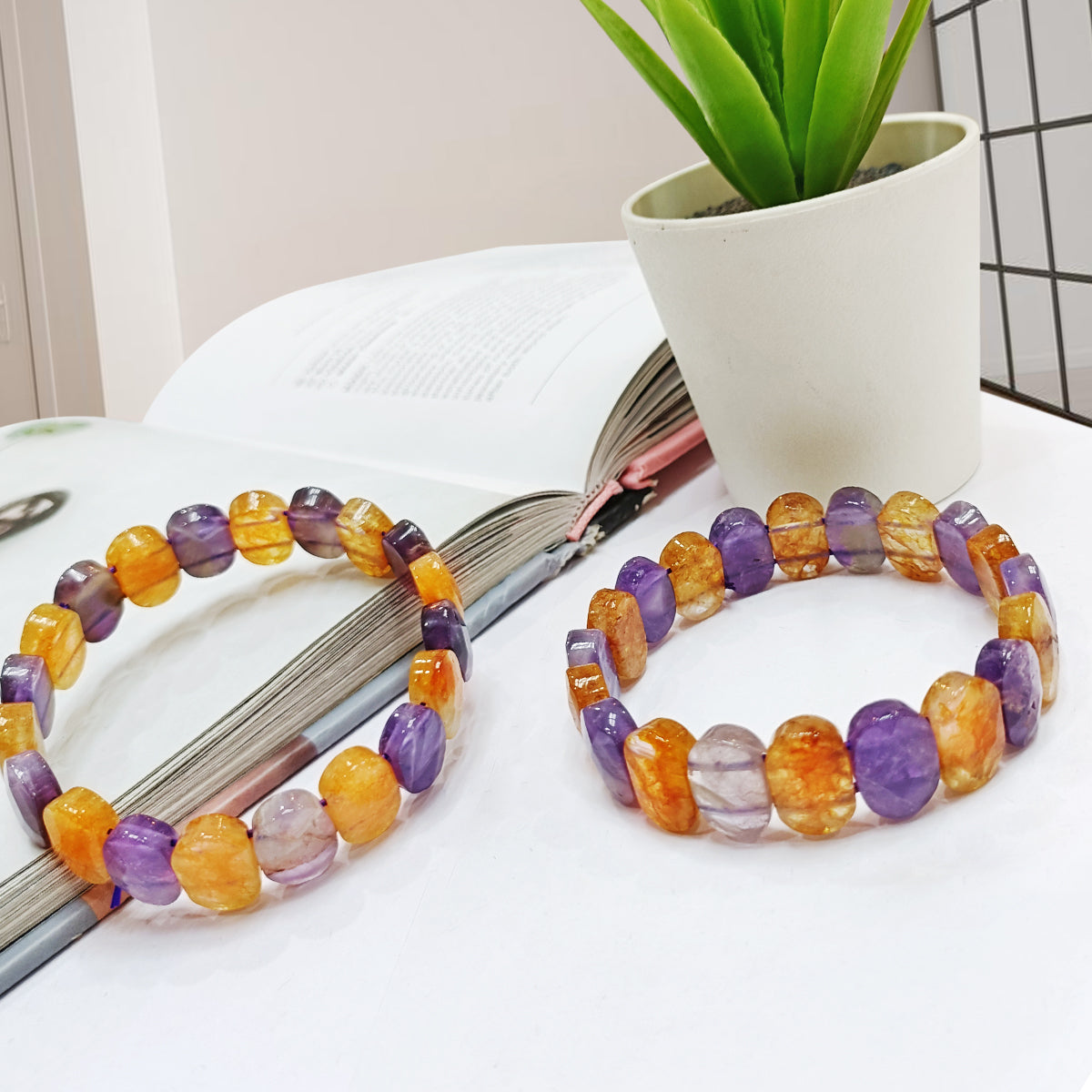 Citrine Amethts Oval Faceted Bracelet