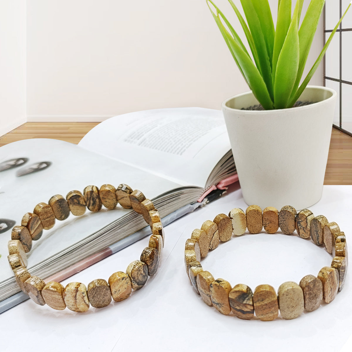 Picture Jasper Oval Faceted Bracelet