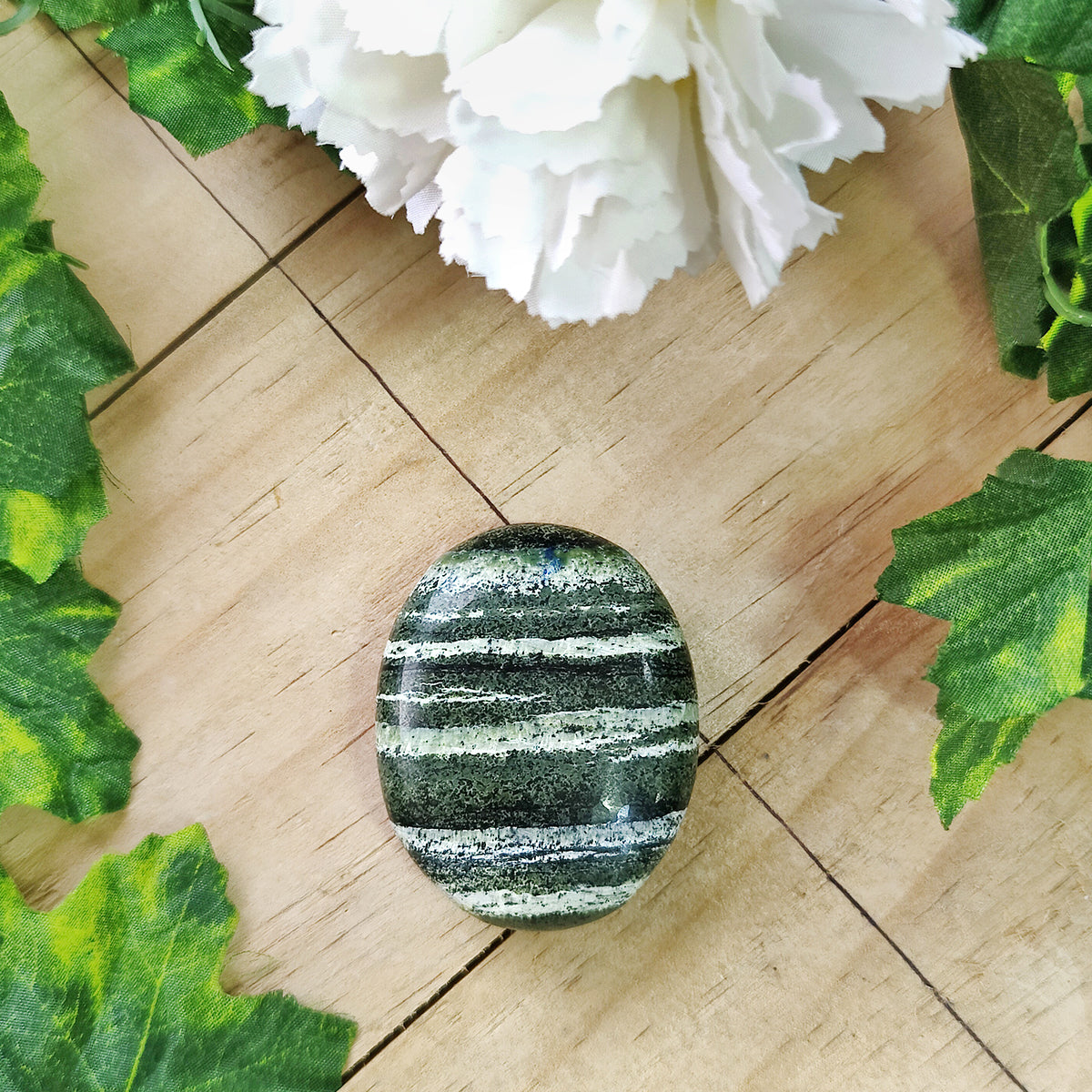 Green Zebra Jasper Palm Stone