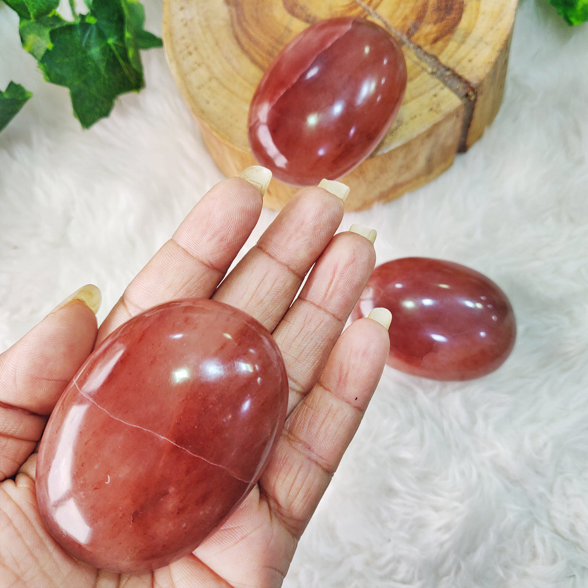 Strawberay Quartz Plam Stone