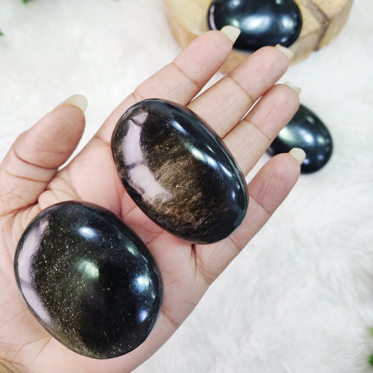 Golden Sheen Obsidian Palm Stone