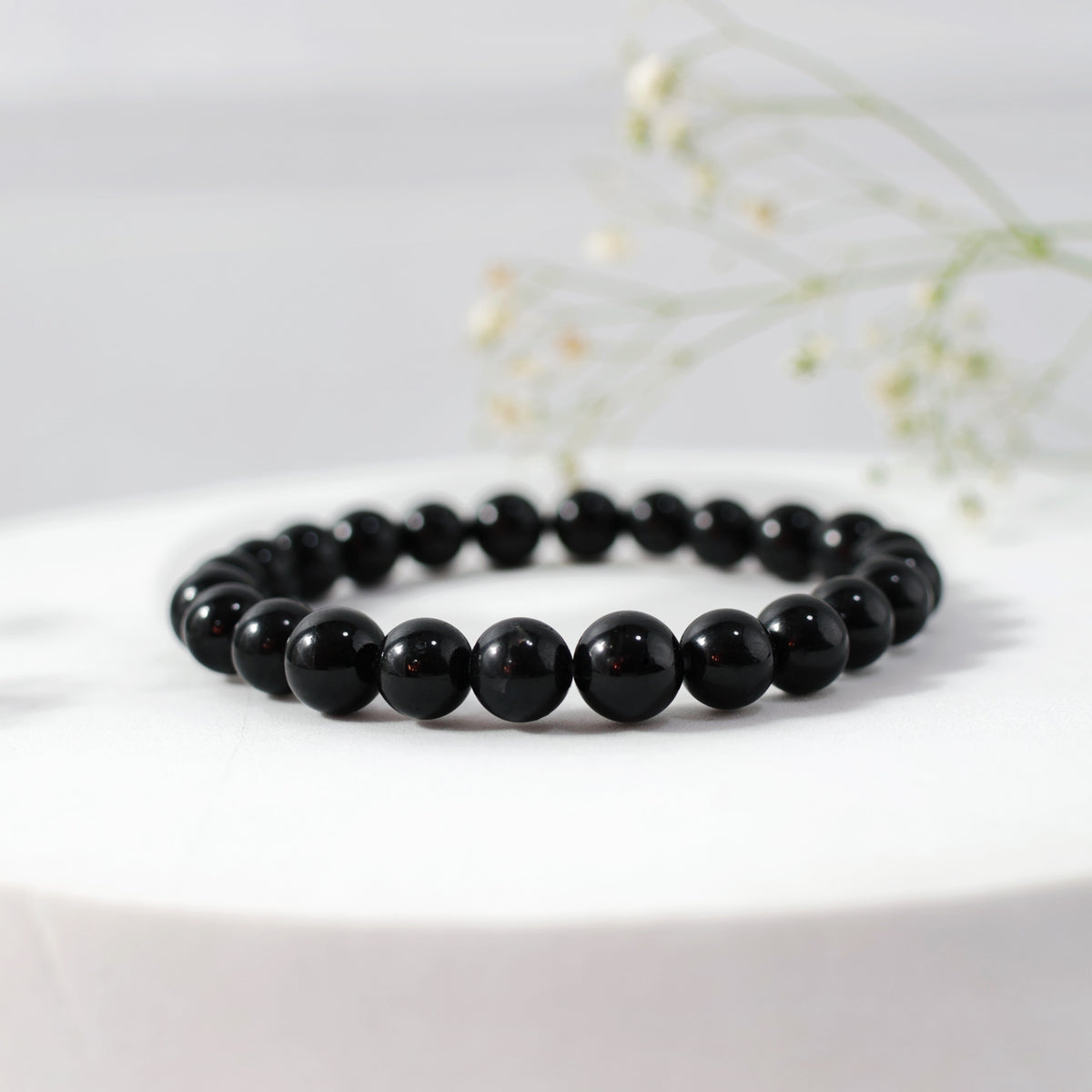 Black Tourmaline Round Beads 8MM Bracelet