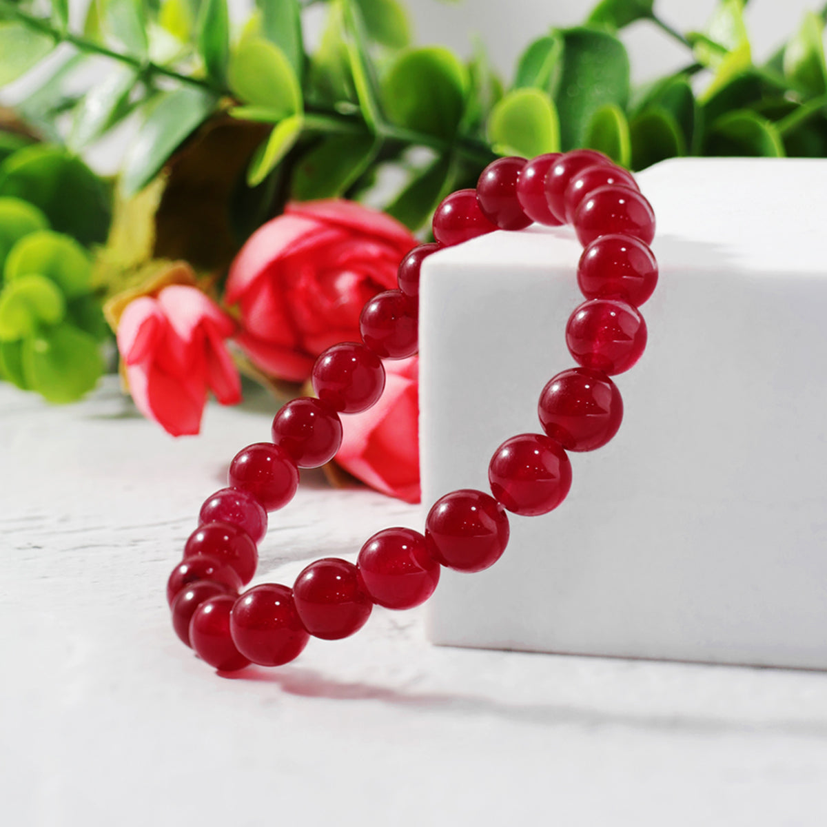 Ruby Onyx Round Beads 8MM Bracelet