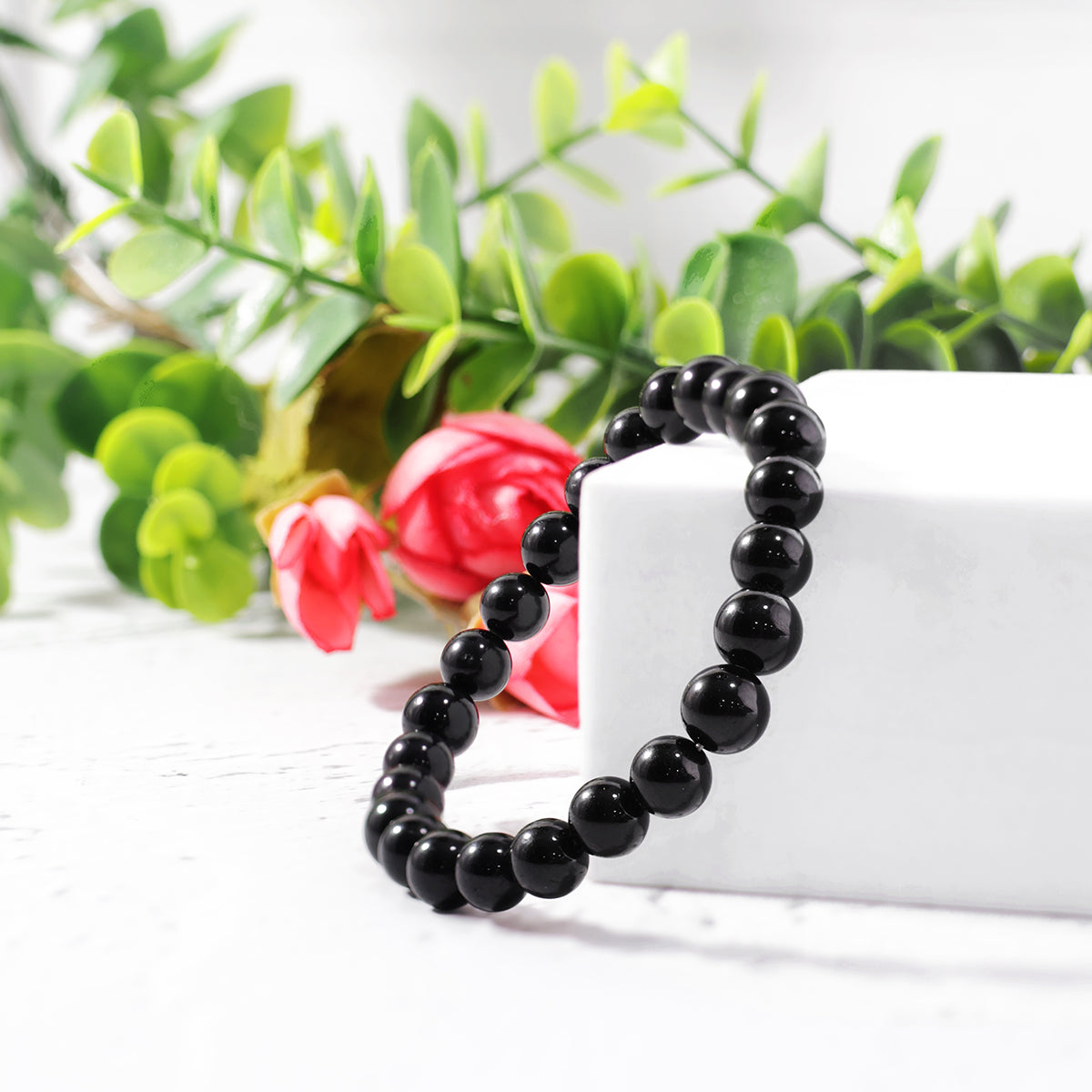 Black Tourmaline Round Beads 8MM Bracelet