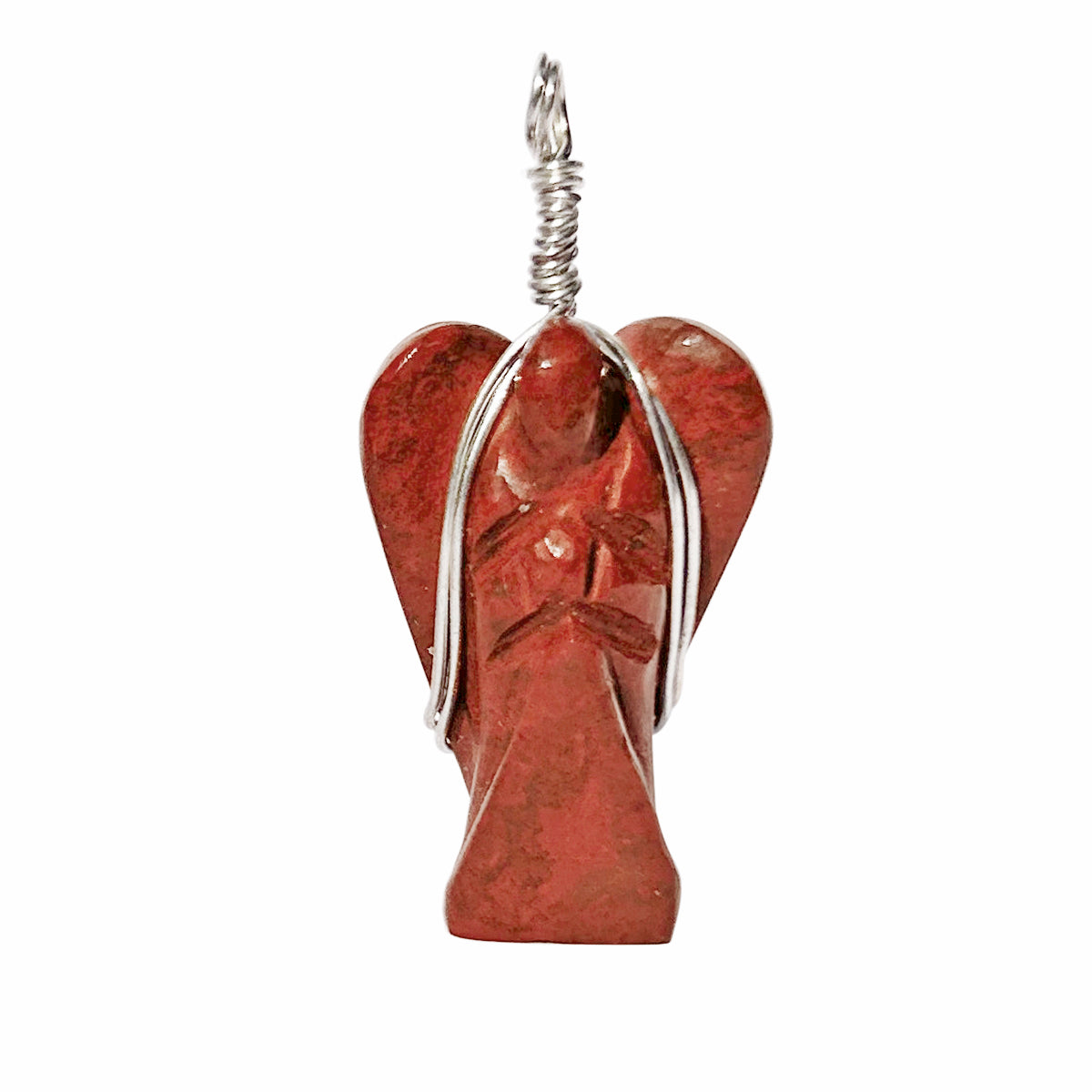 Red Jasper Wire-Wrapped Angel Pendant