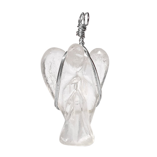 Clear Quartz Wire-Wrapped Angel Pendant