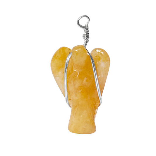 Yellow Aventurine Wire-Wrapped Angel Pendant