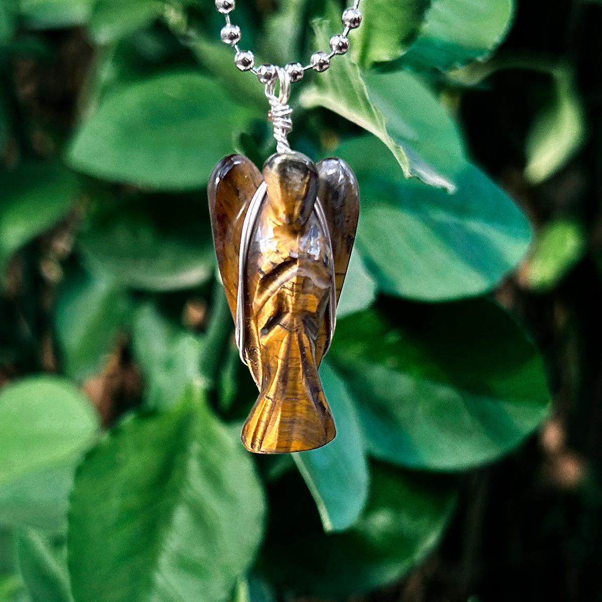 Tiger Eye Wire-Wrapped Angel Pendant