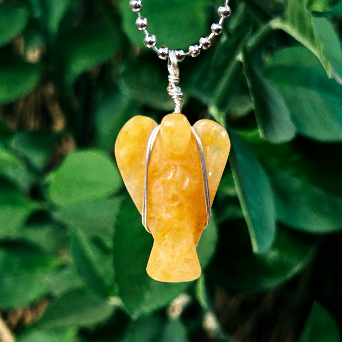 Yellow Aventurine Wire-Wrapped Angel Pendant