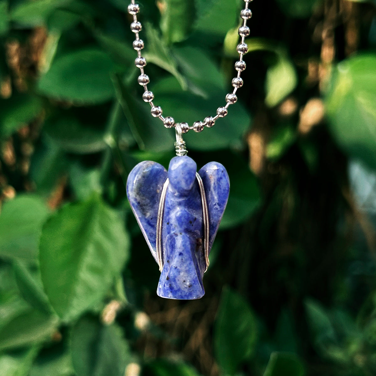 Sodalite Wire-Wrapped Angel Pendant