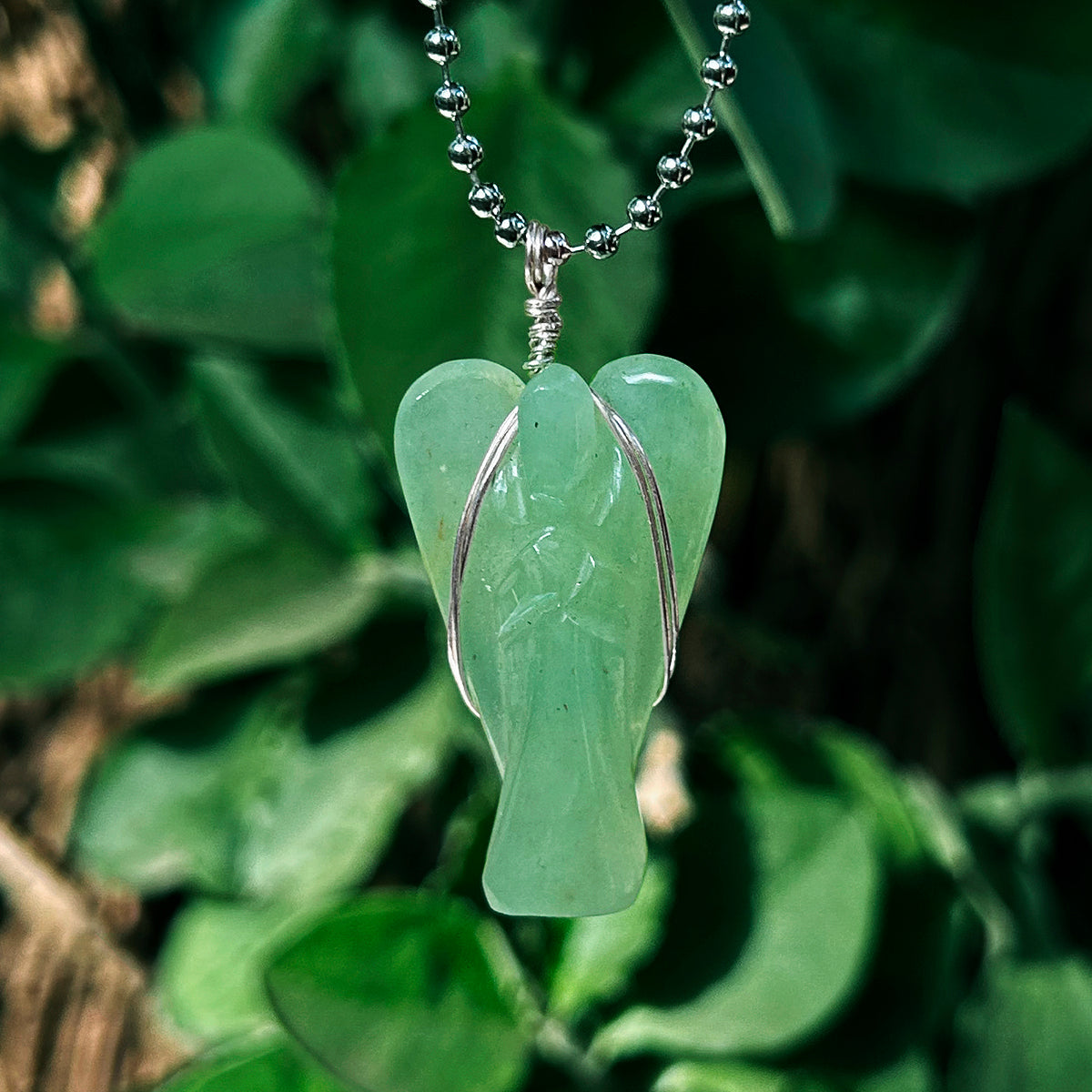 Green Aventurine Wire-Wrapped Angel Pendant