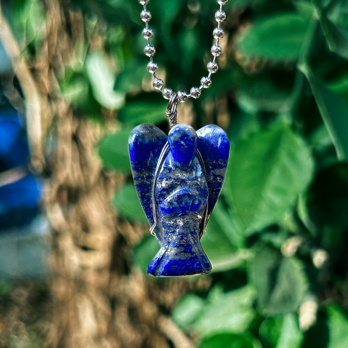 Lapis Lazuli Wire-Wrapped Angel Pendant