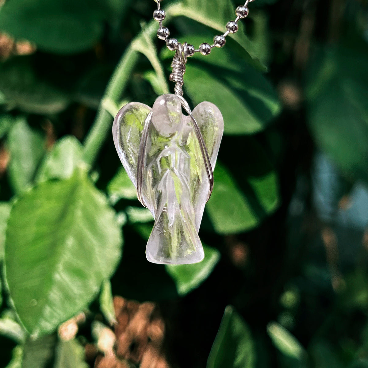 Clear Quartz Wire-Wrapped Angel Pendant