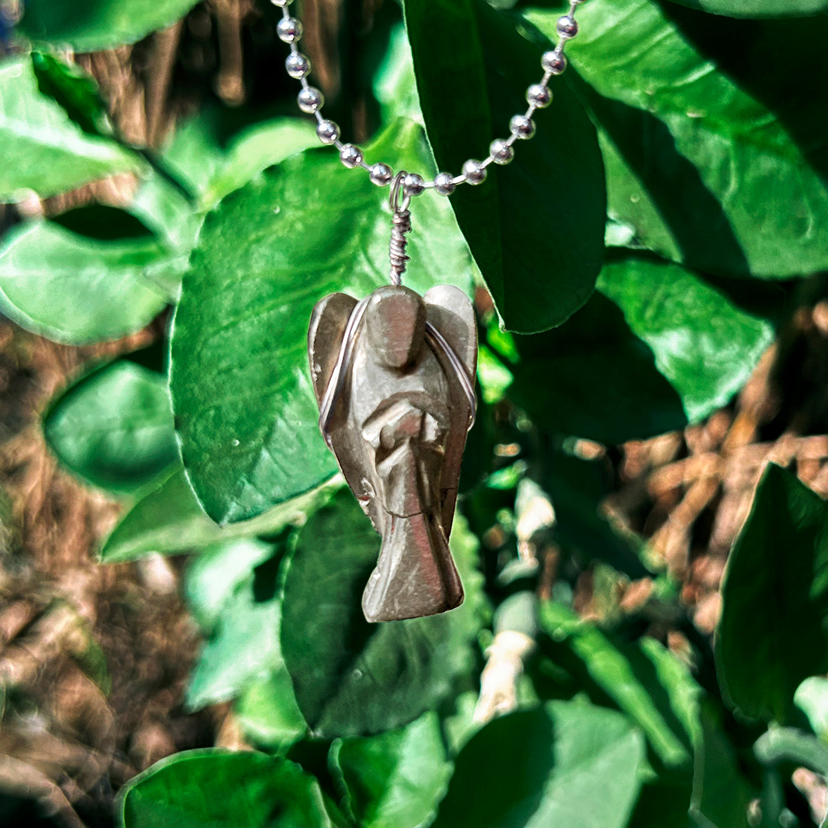 Pyrite Wire-Wrapped Angel Pendant