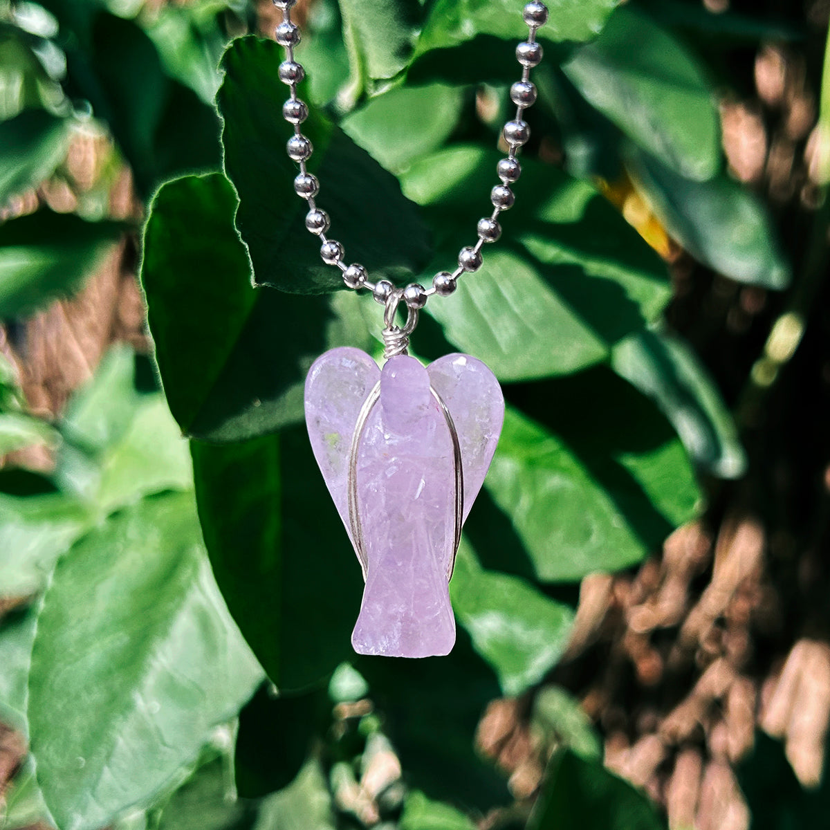 Amethyst Wire-Wrapped Angel Pendant