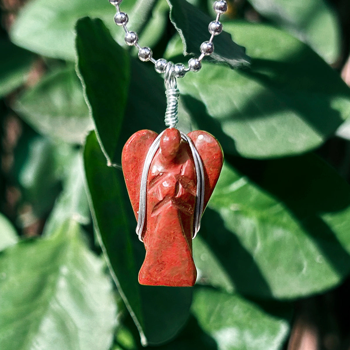 Red Jasper Wire-Wrapped Angel Pendant