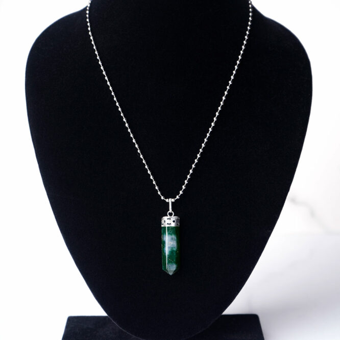 Moss Agate Crystal Pencil Pendant