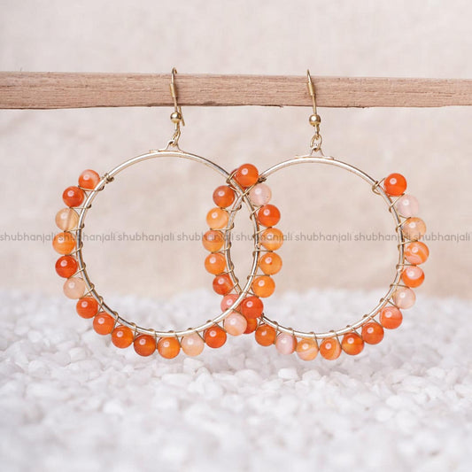 Red Carnelian Beads Hook Earring