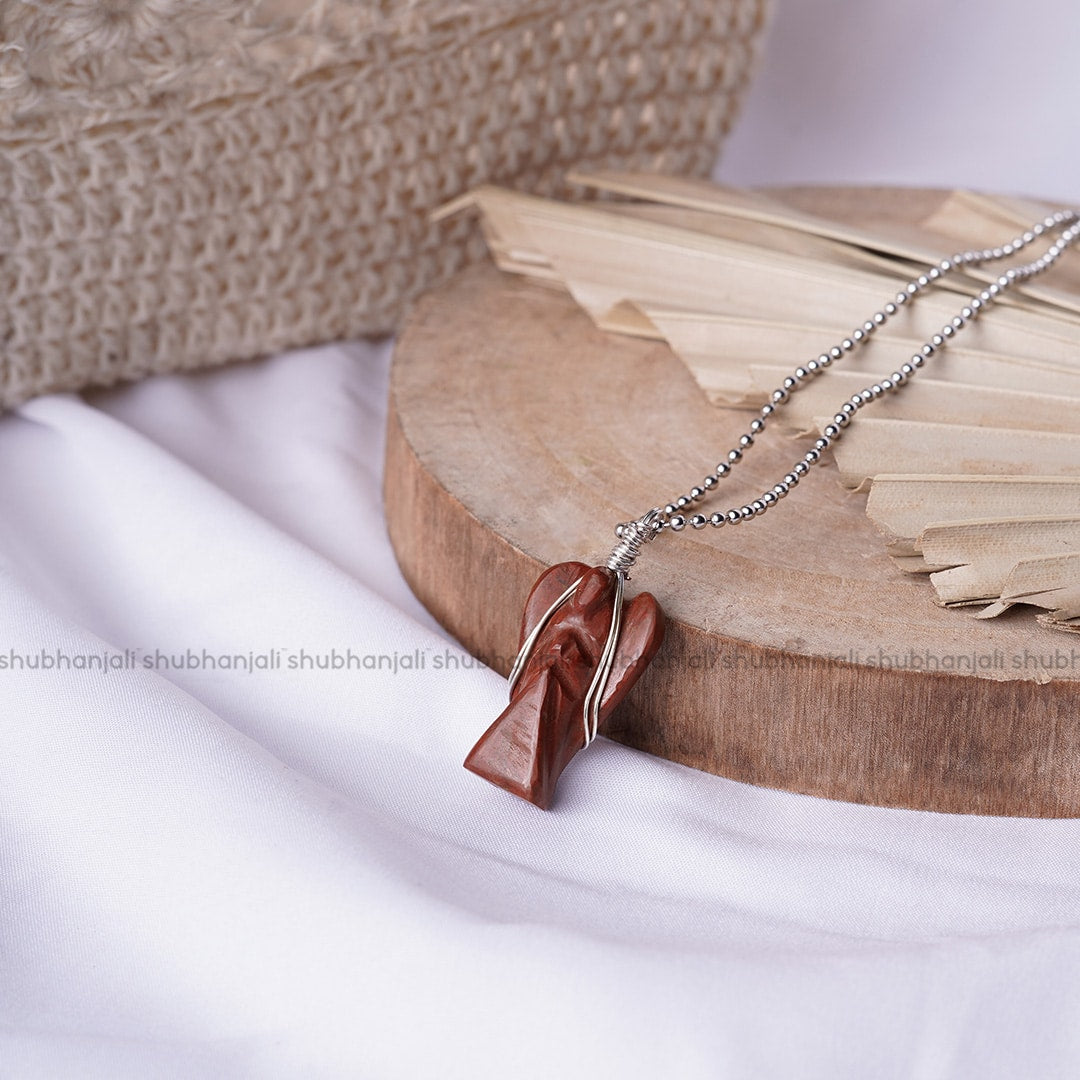 Red Jasper Wire-Wrapped Angel Pendant