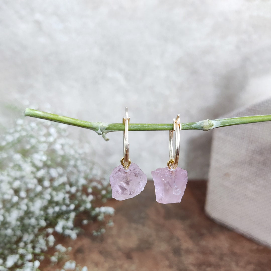 Rose Quartz Raw Crystal Earring