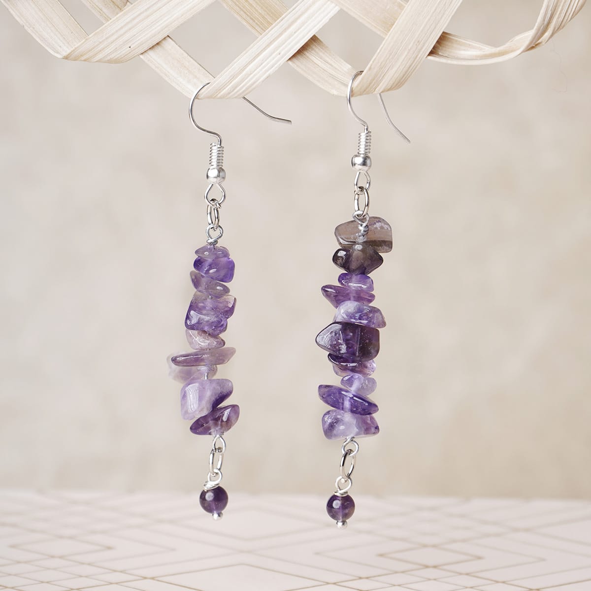 Amethyst Chips Hook Earrings