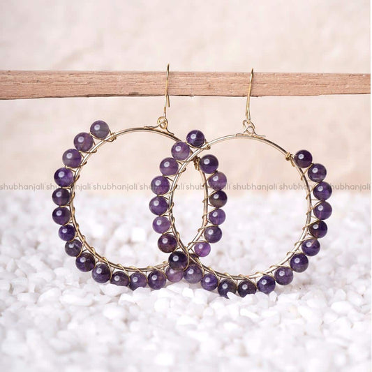 Amethyst Beads Hook Earrings